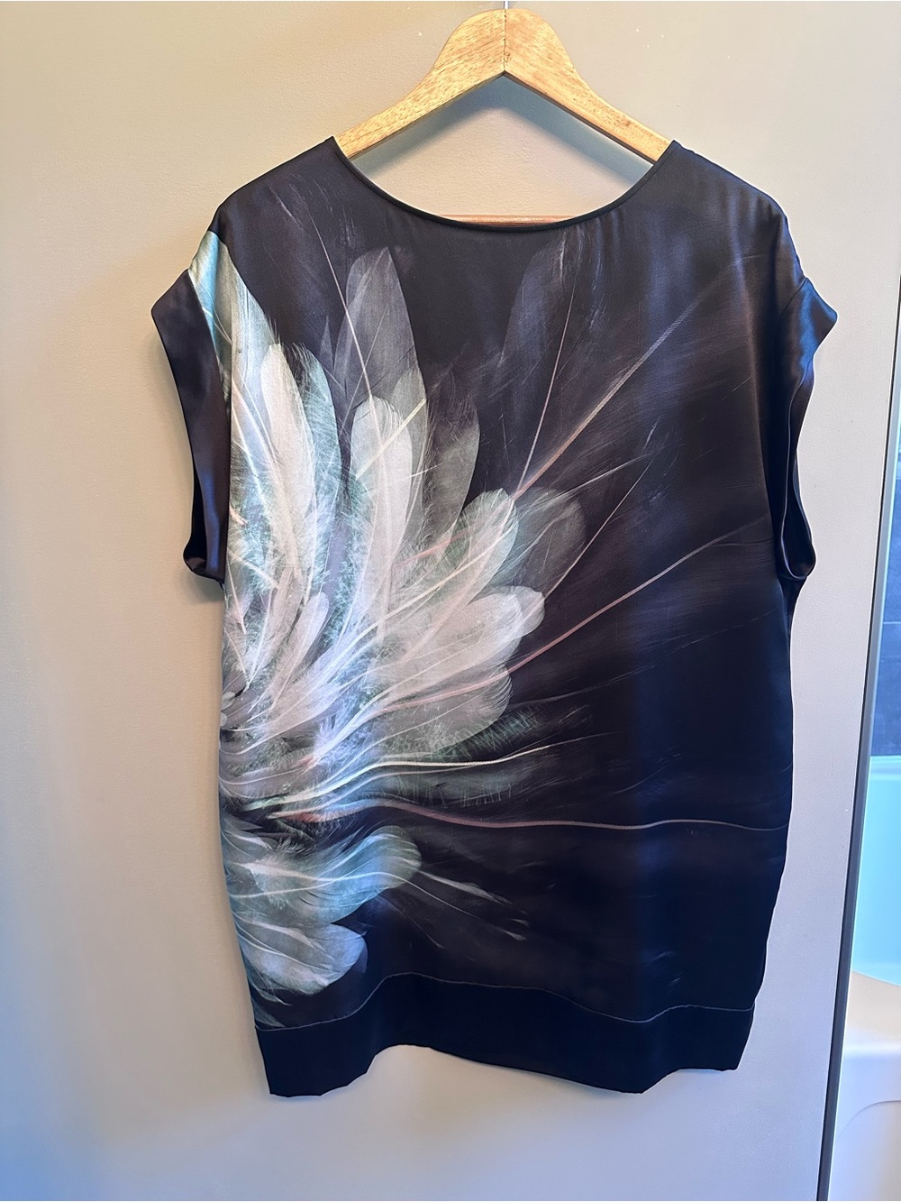 Ted Baker Black Dress with White and Pale Aqua Feather Print